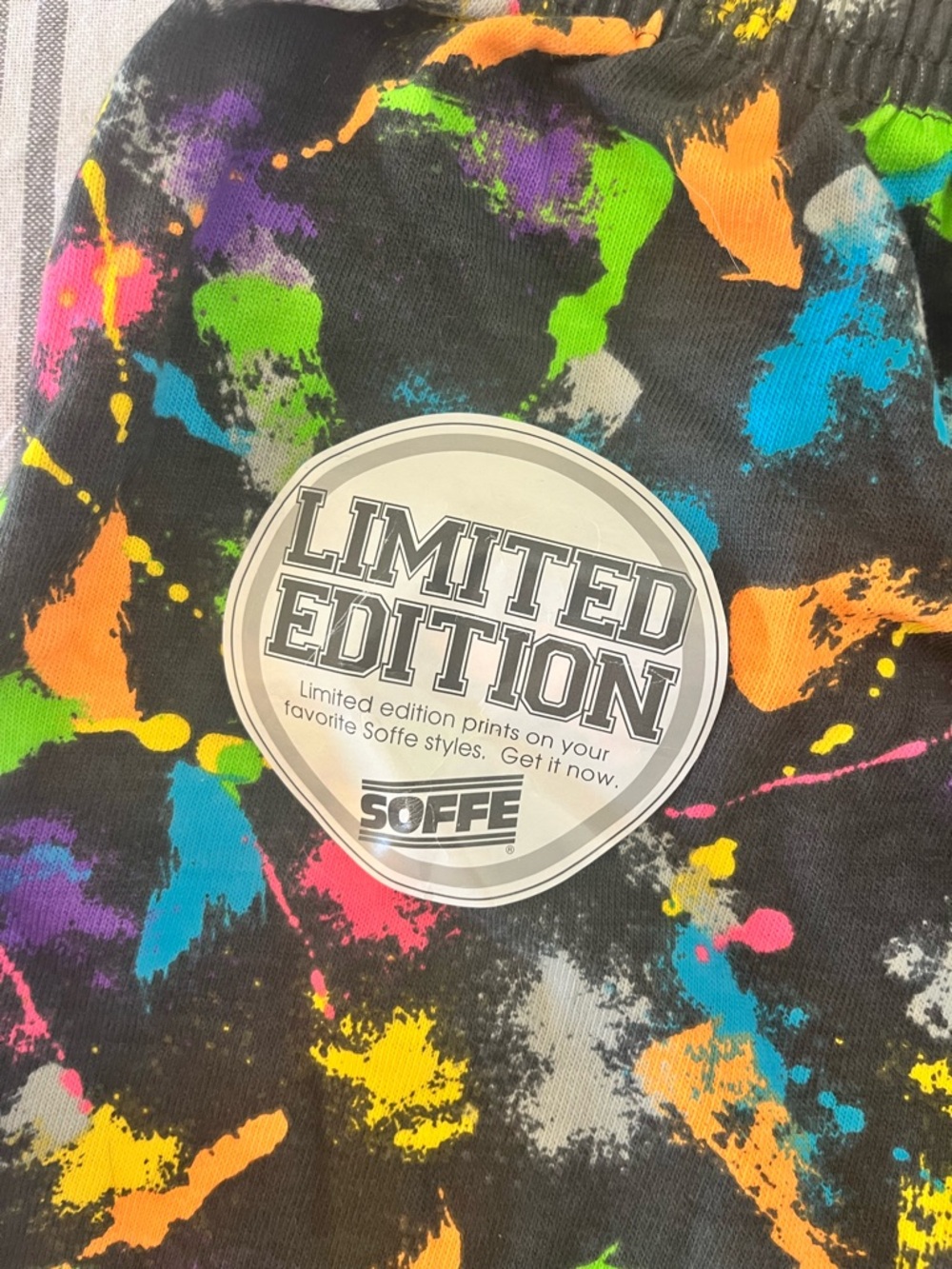 Vintage Limited Edition Soffe Black Athletic Shorts with Neon Paint Splatter - Picture 2 of 5
